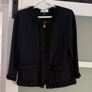St. John Elegant Navy & Black Fringe Blazer size 6